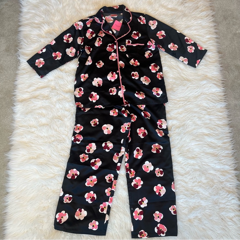 Kate Spade Black and Pink Floral Pajama Set, size Large NWT